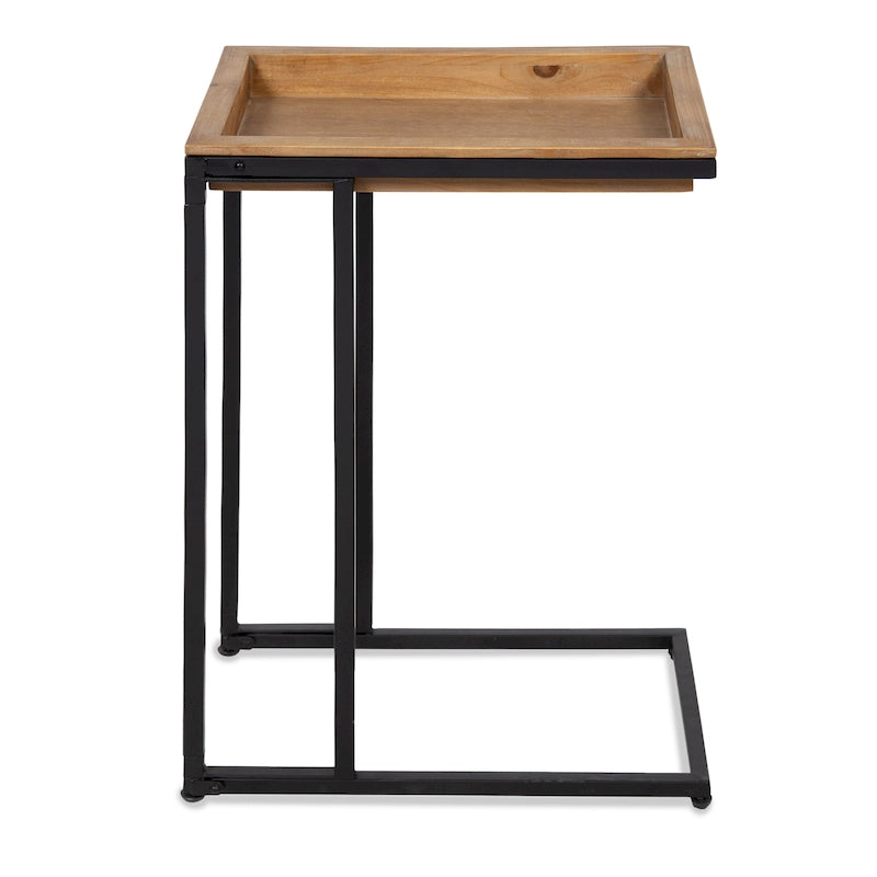 C-Shaped Wood Side Table with Removable Tray Top, Natural White Gray Black