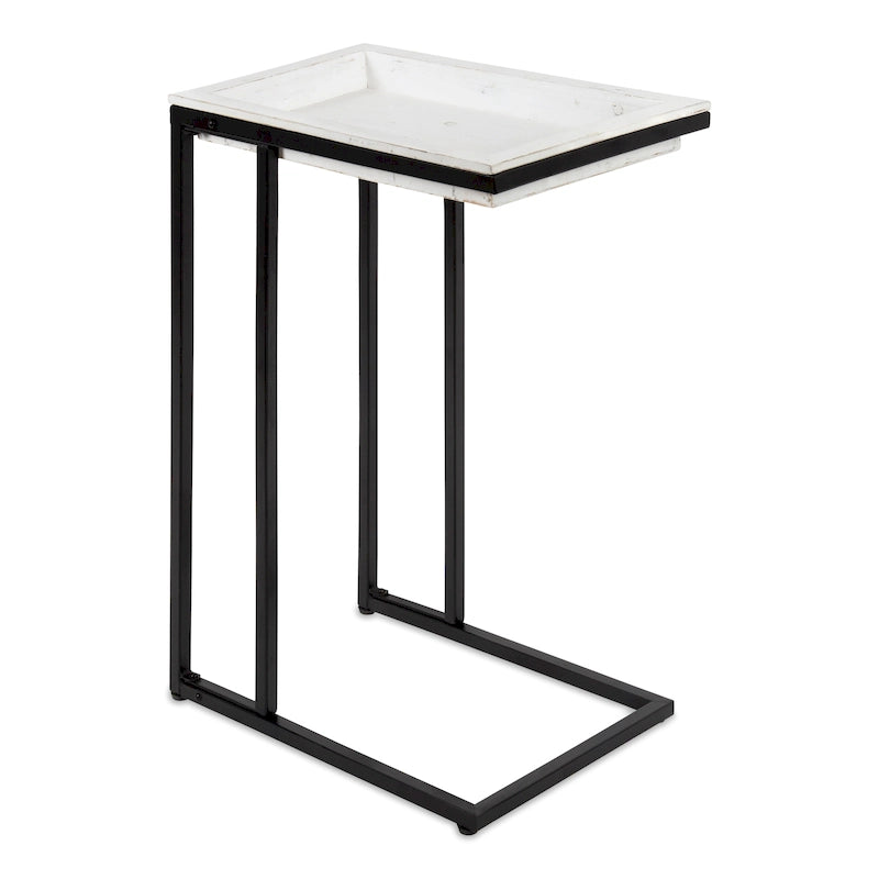 C-Shaped Wood Side Table with Removable Tray Top, Natural White Gray Black