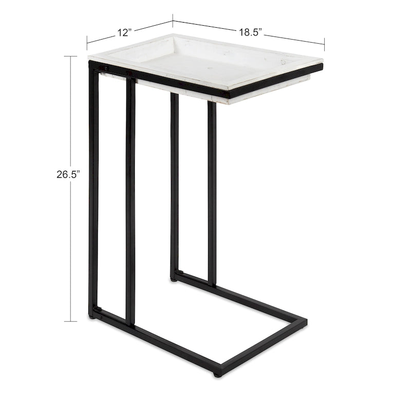 C-Shaped Wood Side Table with Removable Tray Top, Natural White Gray Black
