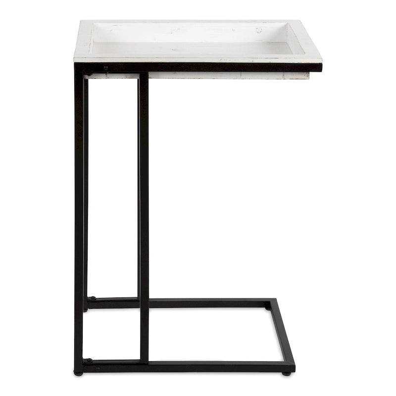C-Shaped Wood Side Table with Removable Tray Top, Natural White Gray Black