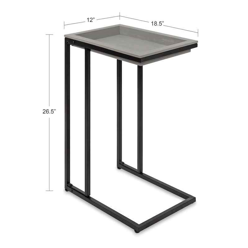 C-Shaped Wood Side Table with Removable Tray Top, Natural White Gray Black