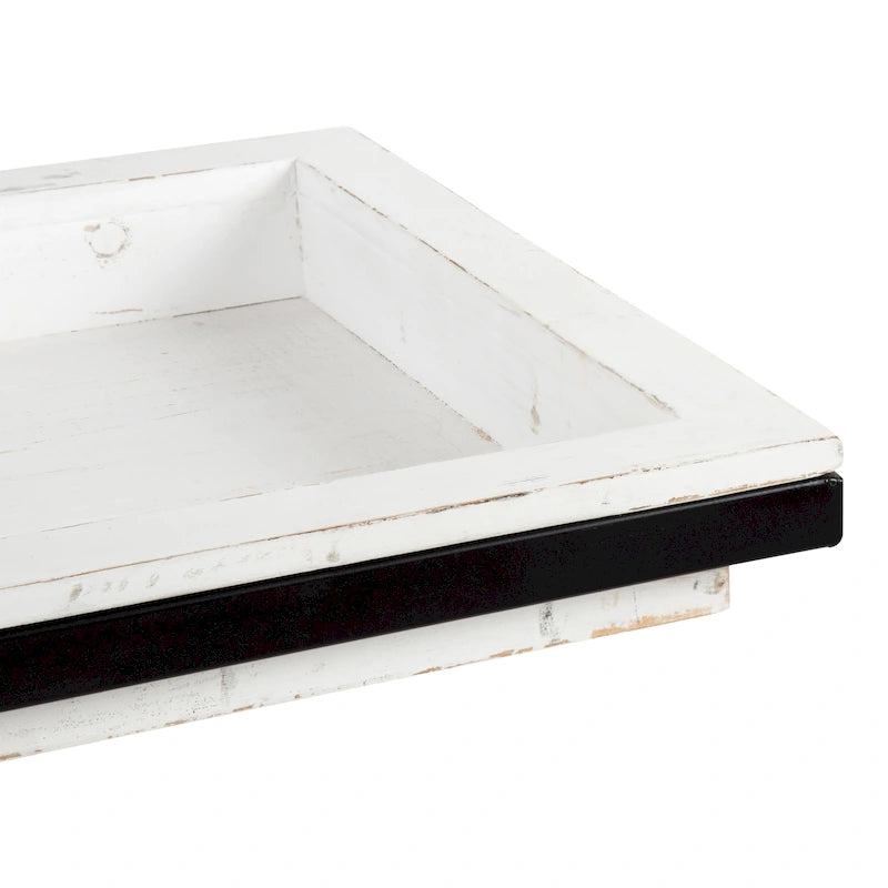 C-Shaped Wood Side Table with Removable Tray Top, Natural White Gray Black