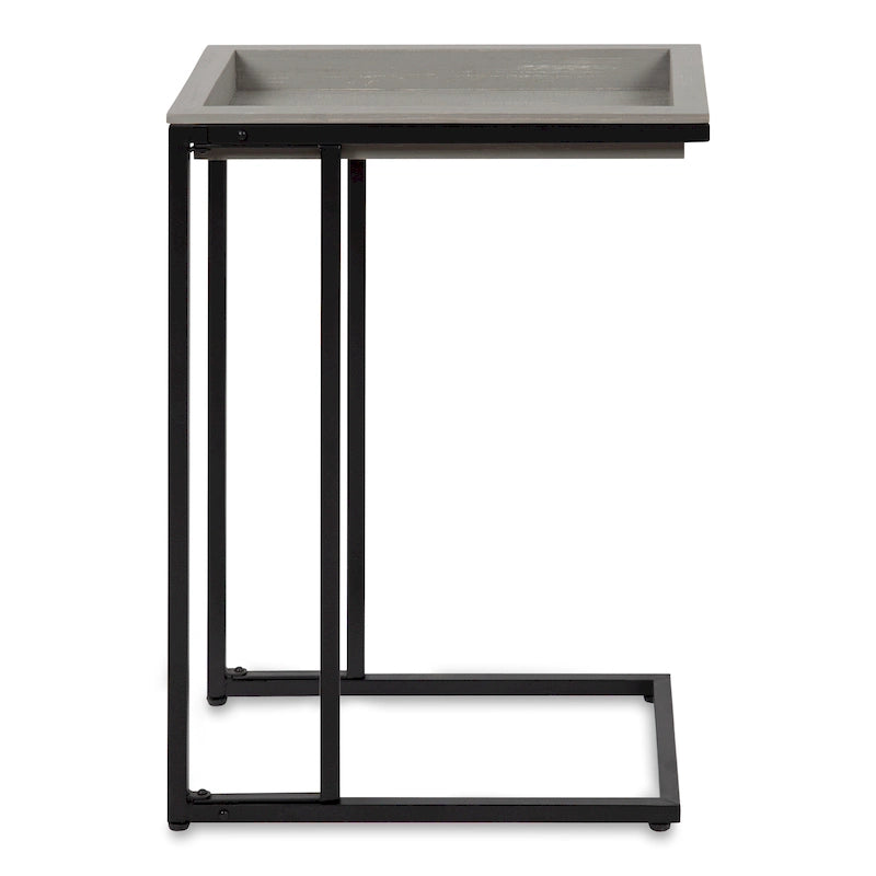 C-Shaped Wood Side Table with Removable Tray Top, Natural White Gray Black