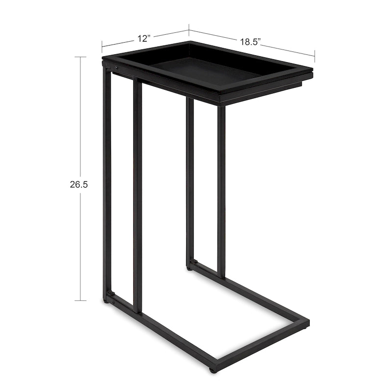 C-Shaped Wood Side Table with Removable Tray Top, Natural White Gray Black