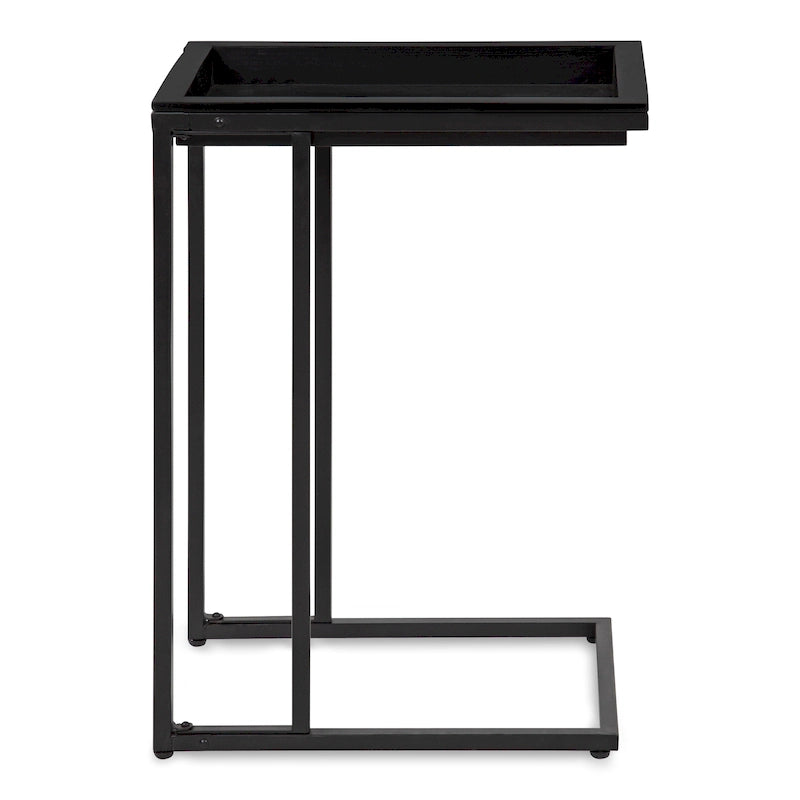 C-Shaped Wood Side Table with Removable Tray Top, Natural White Gray Black