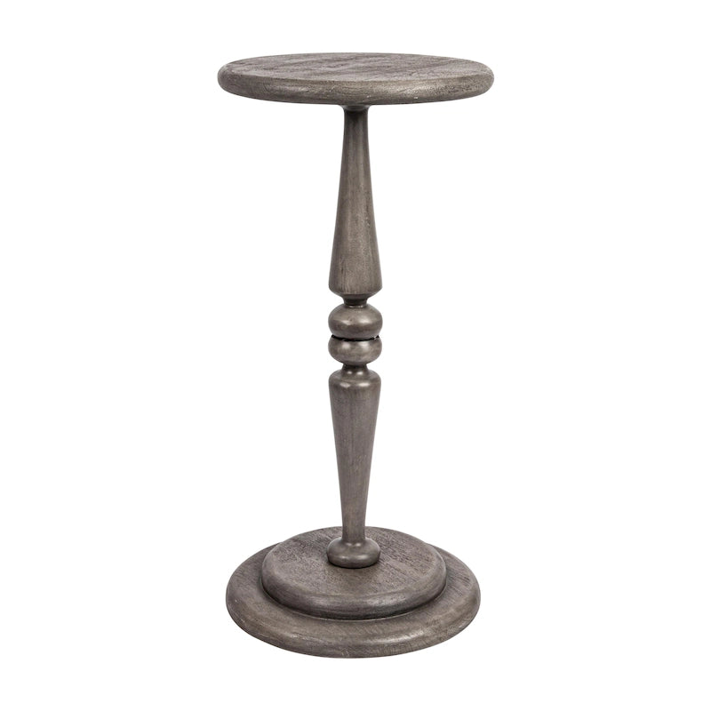 Round Lathe-Turned Hardwood Pedestal Side Table Dark Chestnut Dove Grey Black
