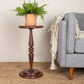 Round Lathe-Turned Hardwood Pedestal Side Table Dark Chestnut Dove Grey Black