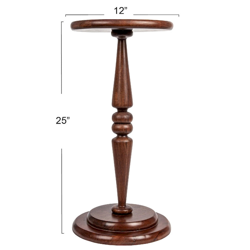 Round Lathe-Turned Hardwood Pedestal Side Table Dark Chestnut Dove Grey Black