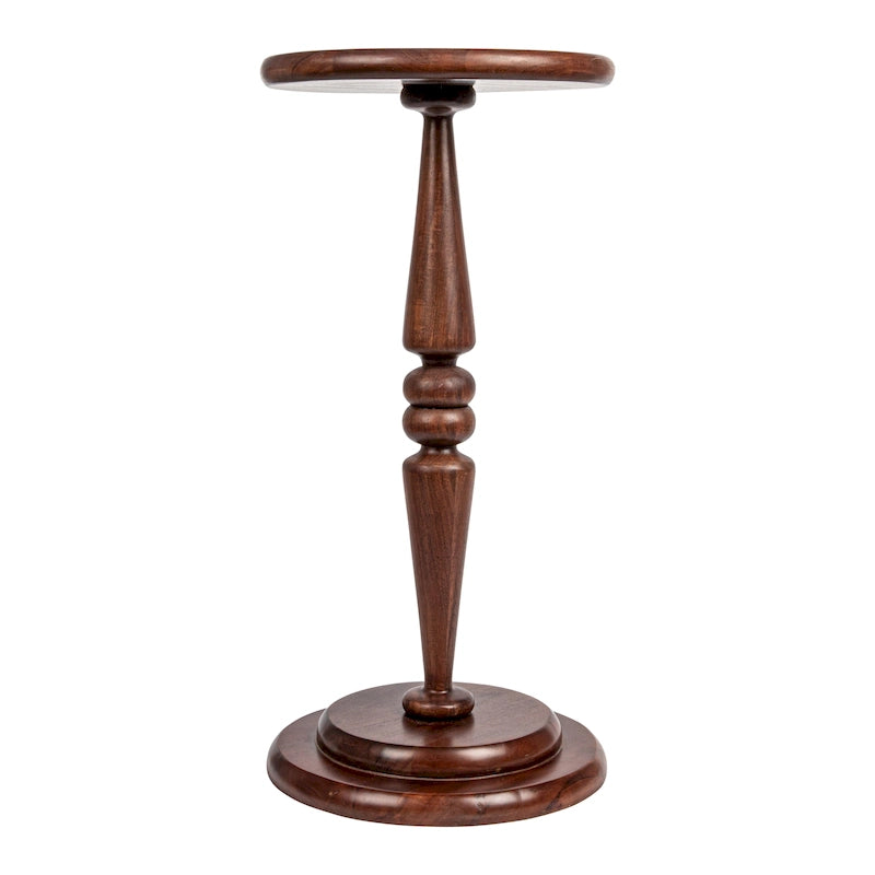 Round Lathe-Turned Hardwood Pedestal Side Table Dark Chestnut Dove Grey Black