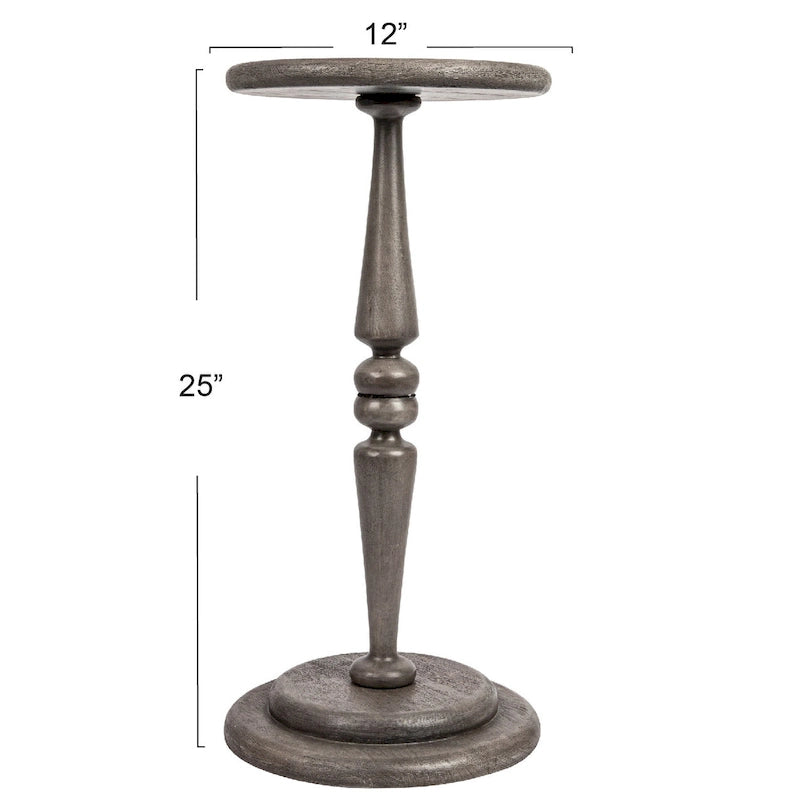 Round Lathe-Turned Hardwood Pedestal Side Table Dark Chestnut Dove Grey Black