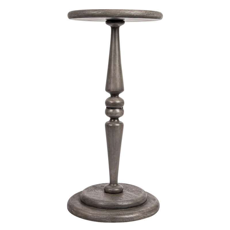 Round Lathe-Turned Hardwood Pedestal Side Table Dark Chestnut Dove Grey Black