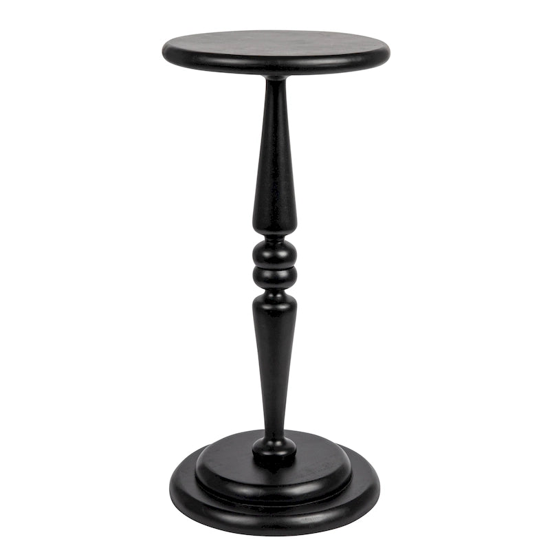 Round Lathe-Turned Hardwood Pedestal Side Table Dark Chestnut Dove Grey Black