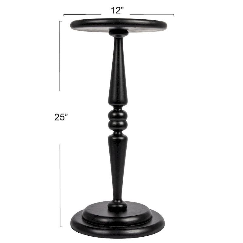 Round Lathe-Turned Hardwood Pedestal Side Table Dark Chestnut Dove Grey Black