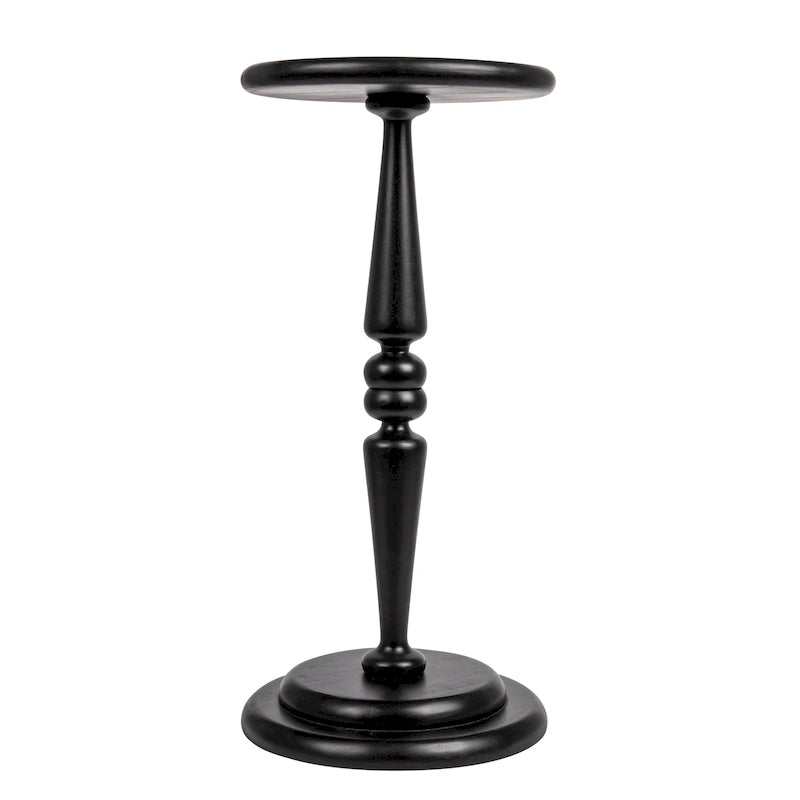 Round Lathe-Turned Hardwood Pedestal Side Table Dark Chestnut Dove Grey Black