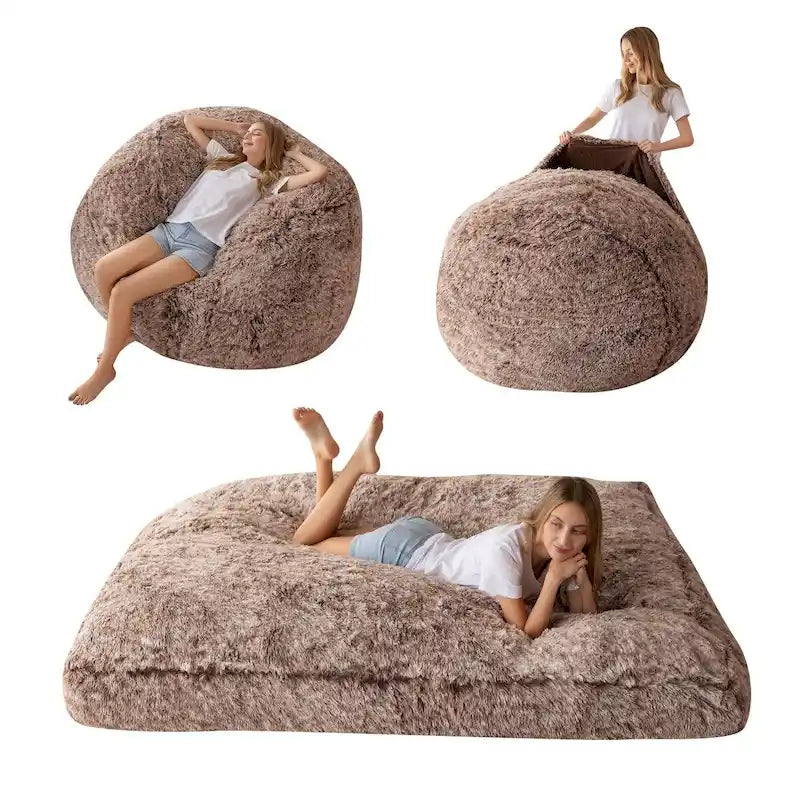 Big Convertible Bean Bag Folds from Lazy Chair to Floor Mattress Bed