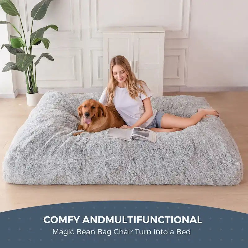 Big Convertible Bean Bag Folds from Lazy Chair to Floor Mattress Bed