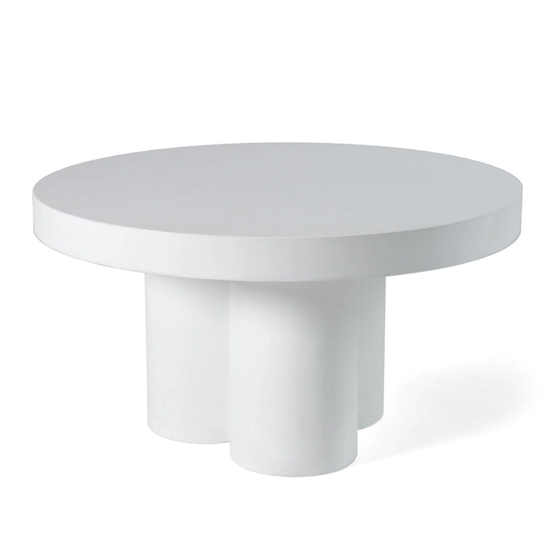 Round White Concrete Coffee Table Sculptural Triple Leg Modern Indoor Outdoor