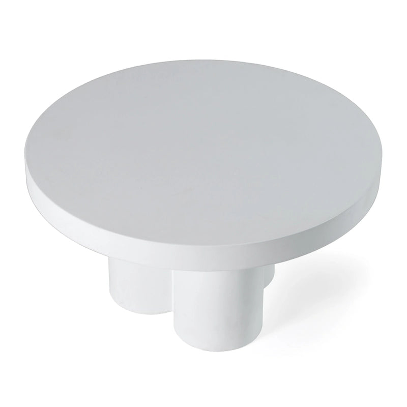 Round White Concrete Coffee Table Sculptural Triple Leg Modern Indoor Outdoor