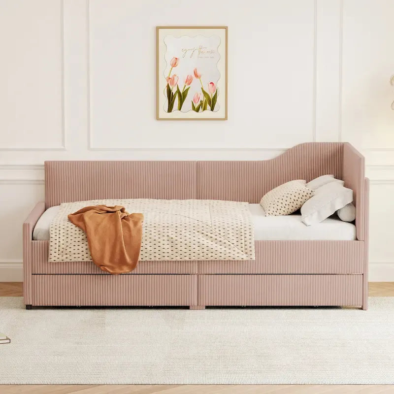 Twin Size Upholstered Corduroy Daybed with Drawers