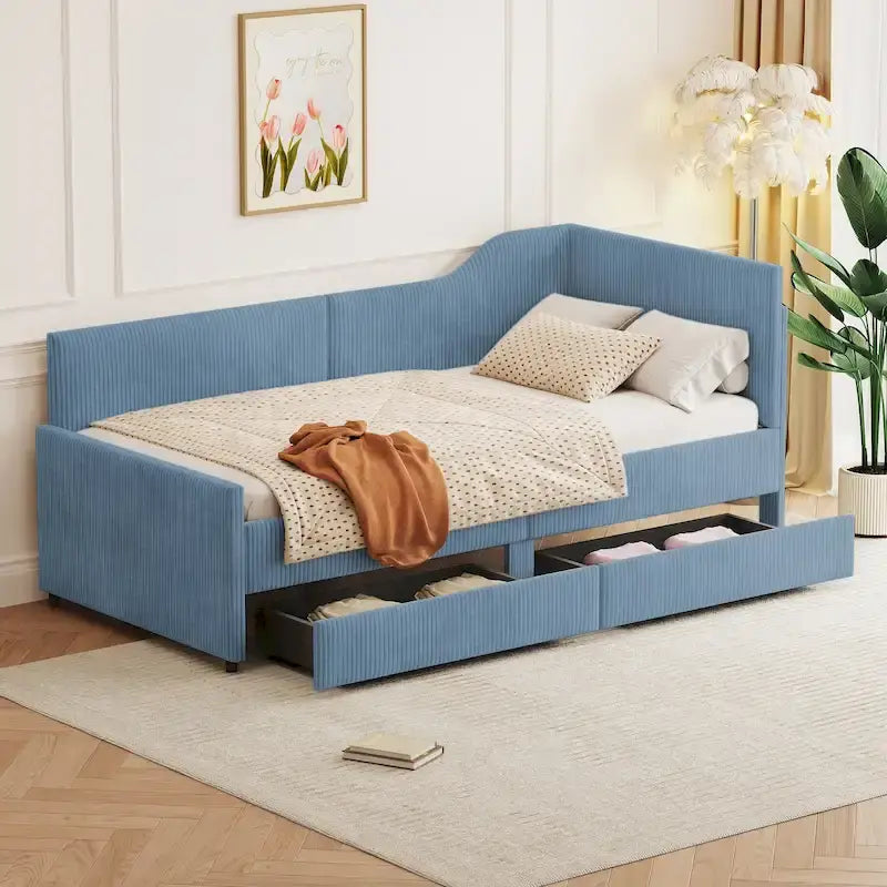 Twin Size Upholstered Corduroy Daybed with Drawers